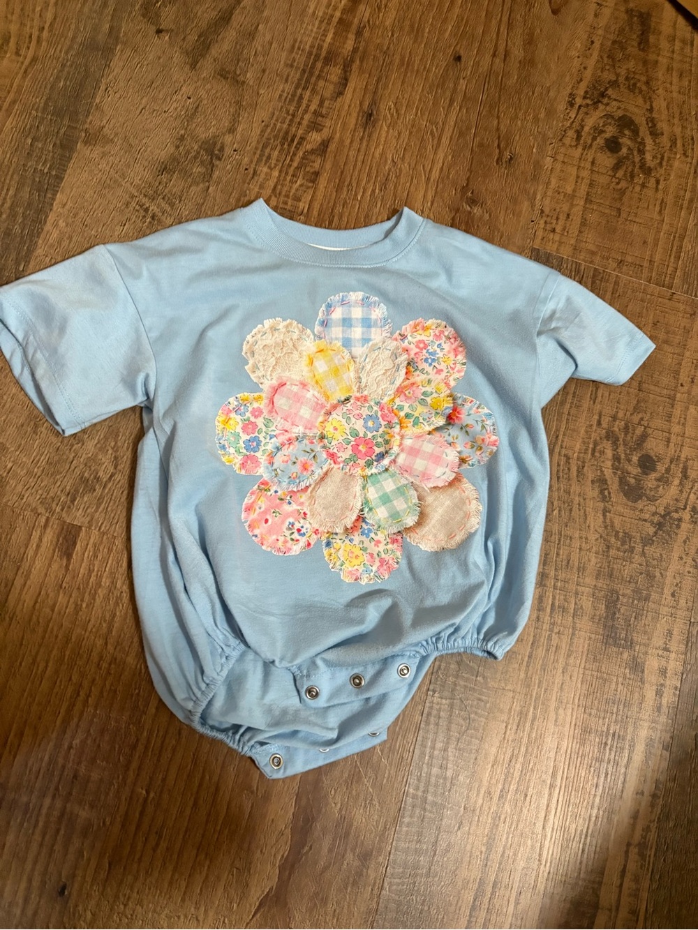 Light Blue Floral Patch Baby Onesie